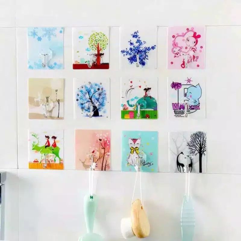 GANTUNGAN DINDING PENGAIT MOTIF KARTUN TEMPEL SERBAGUNA MAGIC HOOK HANDUK BAJU KAMAR MANDI DAPUR