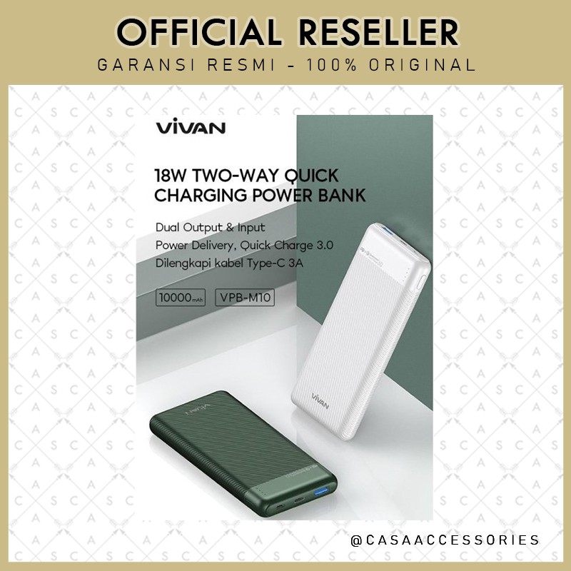 Vivan VPB-M10 10000mAh Powerbank 2 Way Fast Charge 3A Type C Original