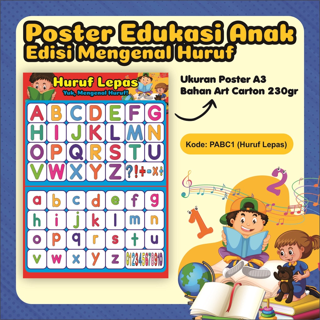 Poster Edukasi Anak - Mengenal Huruf / Poster Alfabet / Alphabet / Poster Huruf Belajar Baca Anak