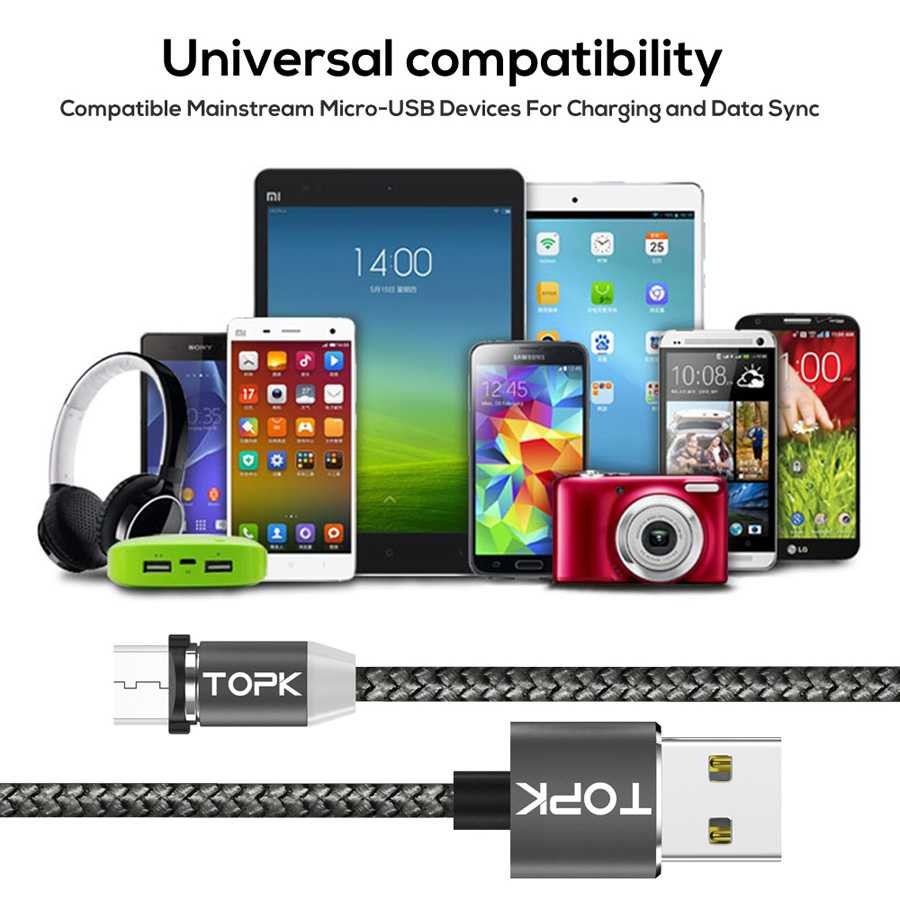 TOPK CM03 Kabel Charger Magnetic Micro USB Cable Plug Magnet Charge Smartphone Cas Handphone Cepat