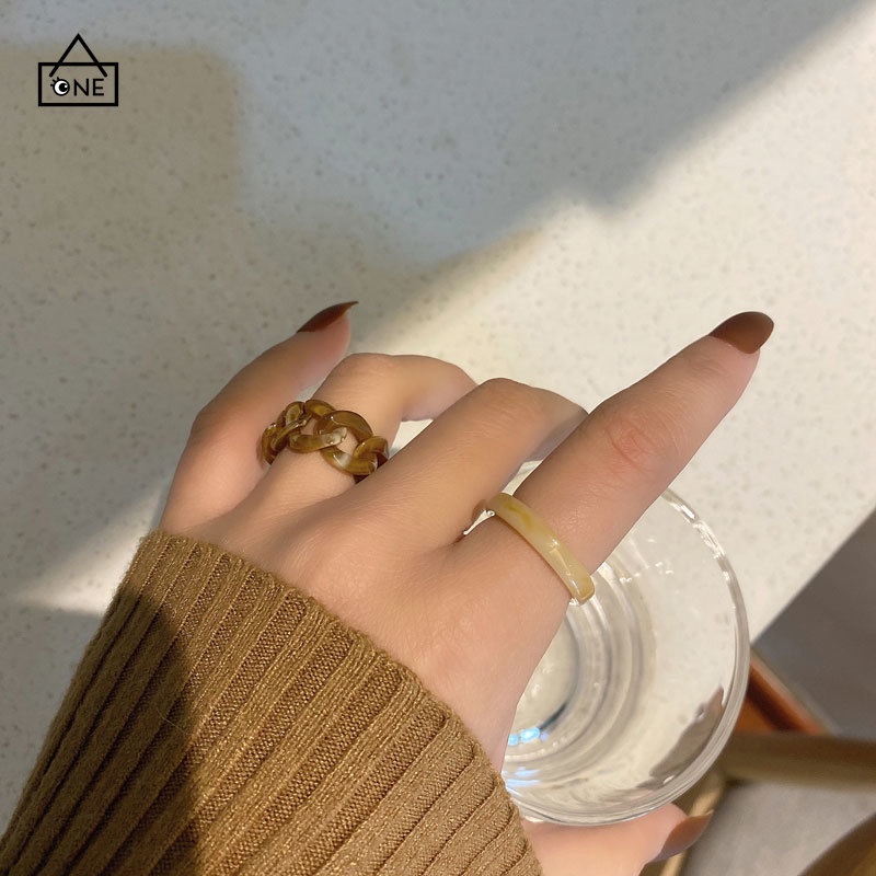 COD❤2 Pcs/Set In Set Cincin Sederhana Cincin Berongga Fashion Aksesoris Perhiasan A one