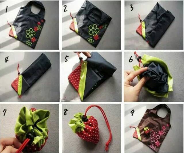 Tas Belanja Strawberry Lipat - Stoberi Shopping Bag Kantong Belanjaan Baggu