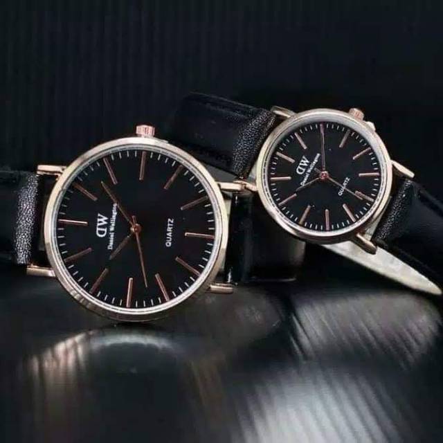 Jam tangan couple tali kulit / jam couplean cewek cowok unisex by zellshop