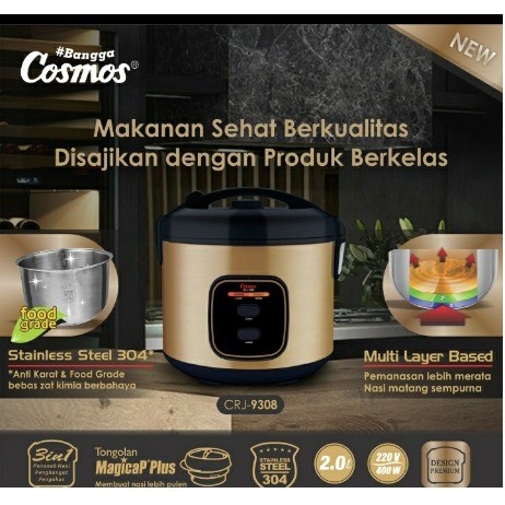 Rice Cooker Stainless Cosmos CRJ 9308 Magic Com Cosmos Inner Stainless