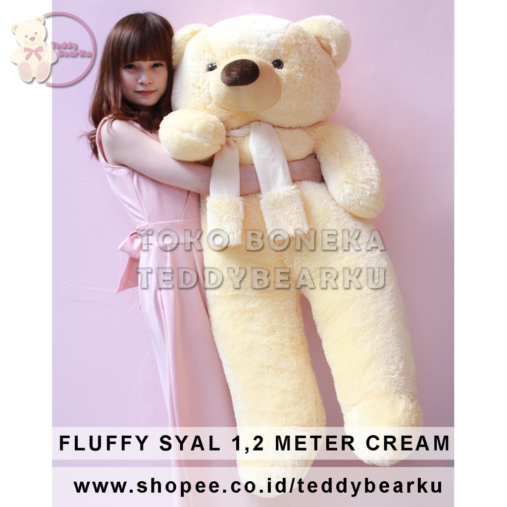 Boneka Teddy Bear FLUFFY SYAL SUPER JUMBO 1,2 METER WARNA CREAM