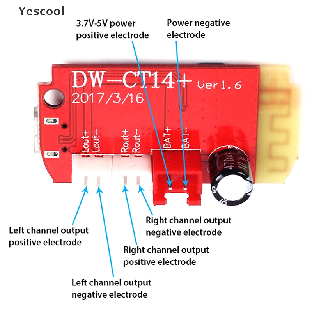 Yescool Modul power amplifier stereo bluetooth 5W + 5W CT14 micro 4.2 Dengan port Charger