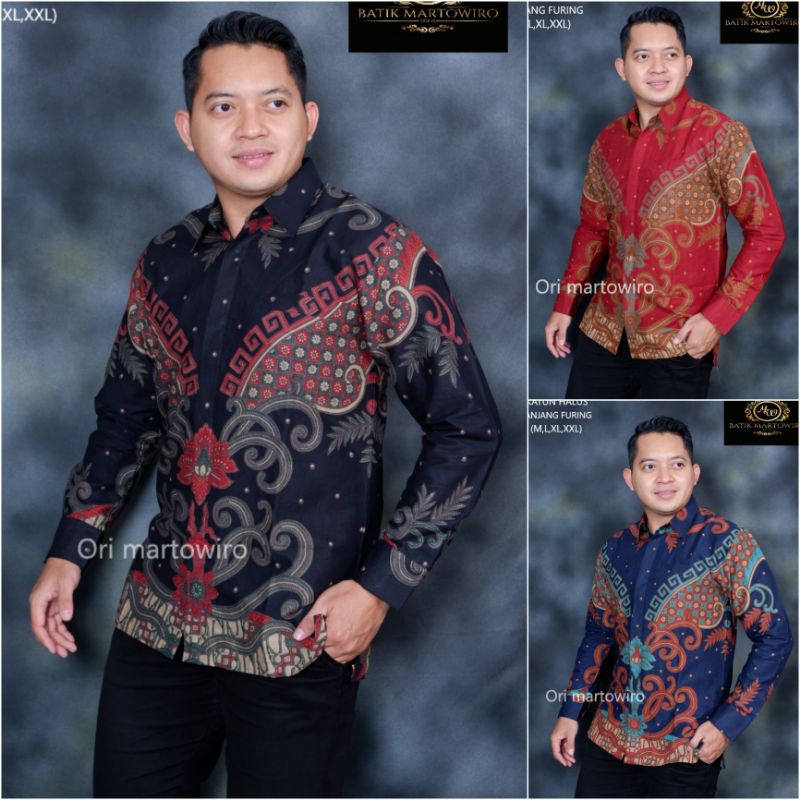 Kemeja Batik Pria Terbaru Batik Pria Warna Merah/Hitam/Navy Batik Ori Solo Baju Batik Cowok Premium