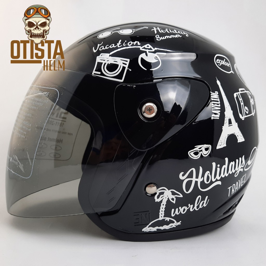 Helm Half Face Bnh Bxp Kly Gm Evo Evolution Traveling Black Glossy Helm Murah All Size L