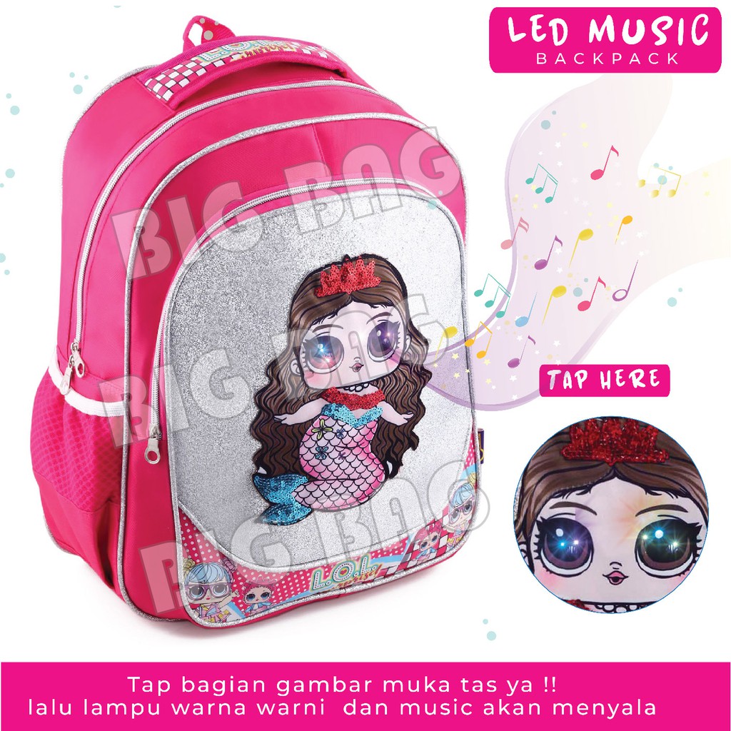 Tas Ransel Anak Perempuan Karakter - Tas Ransel Glitter LED MUSIC + BOTOL