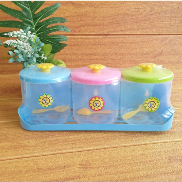 Tempat Bumbu Dapur Isi 3 Besar / Wadah Bumbu / Rak Bumbu / Garam / Toples / Kitchen Set