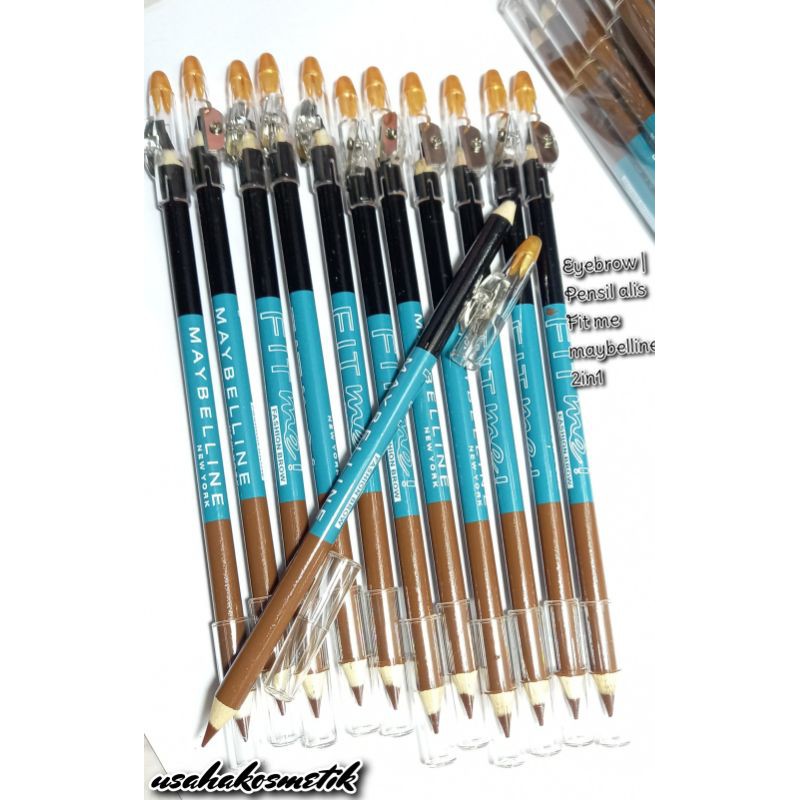 ORIGINAL 1PAK ISI 12PCS PENSIL ALIS | EYEBROW ALIS MAYBELLINE 2IN1 HITAM|COKLAT SERUTAN + SIKAT ALIS