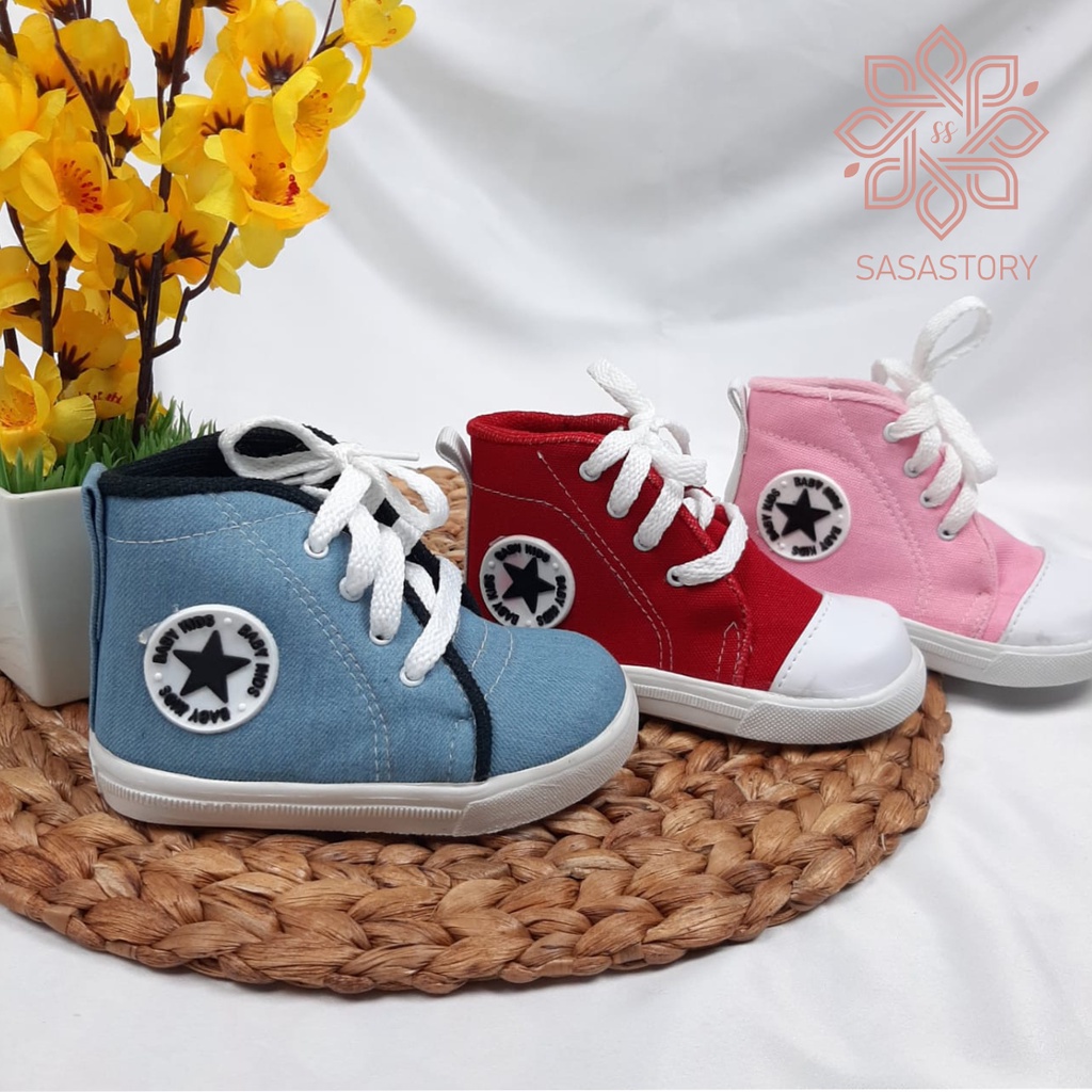 Sasastory Sepatu Boots Anak Perempuan Laki Laki Denim Usia 1 2 3 Tahun CA20