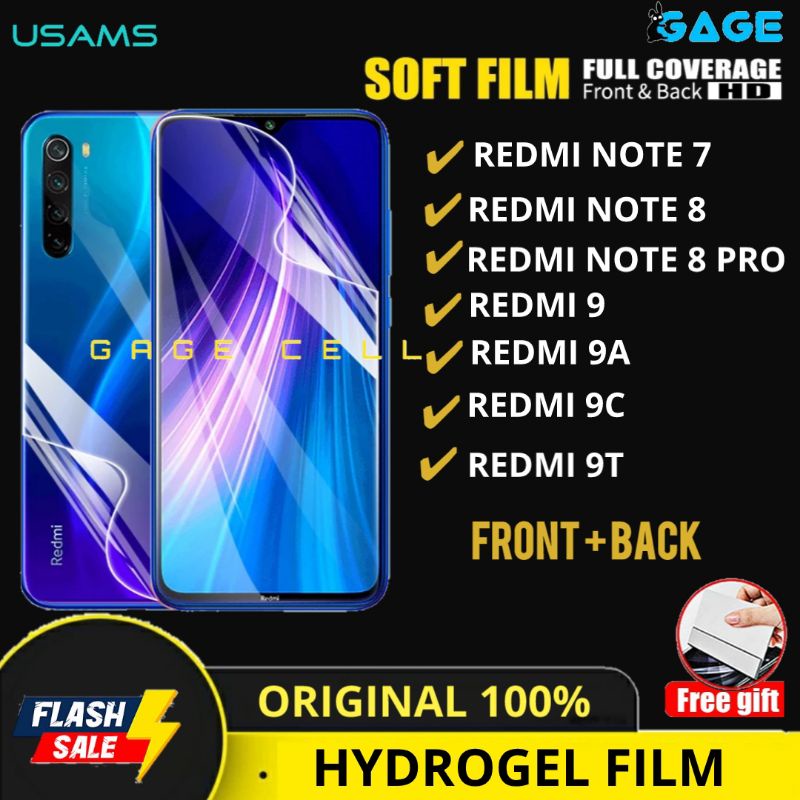 USAMS - HYDROGEL FILM HYBRID ANTI GORES XIAOMI REDMI NOTE 7 8 PRO 9 9A 9C 9T FULL SCREEN PROTECTOR