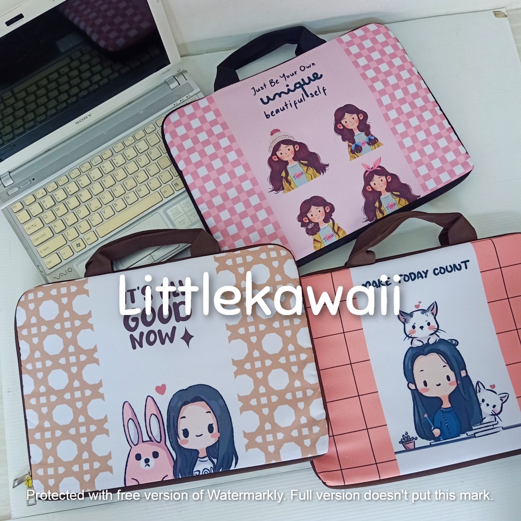 LK/ Tas Laptop Wanita Cewek Quotes Girly Girlie Cute Mix 14 Inch