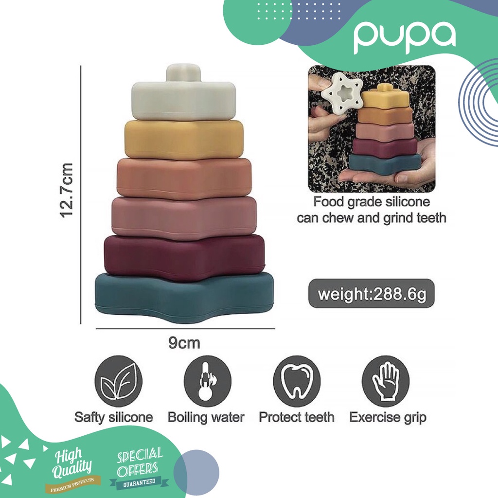 Baby Stack Toy Teether Silicone Mainan Susun Gigitan Bayi Silikon Stacking PUPA