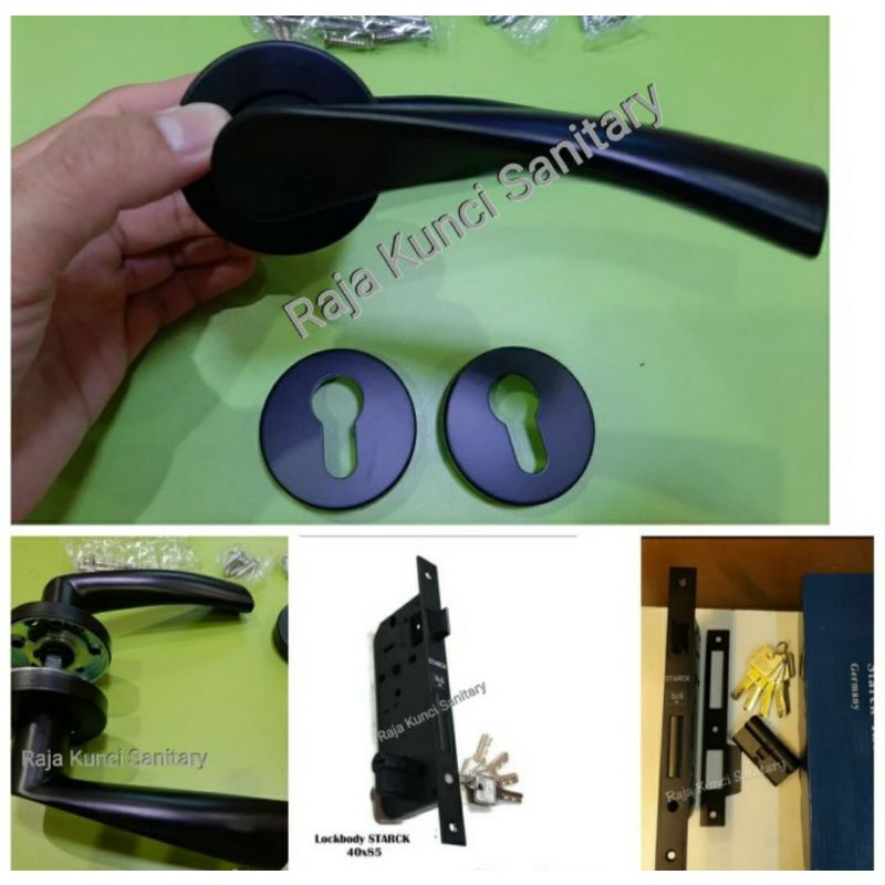 Paket Lengkap Handle Roses Hitam+ Kunci Stainless SUS 304 Hitam/Black/Handle Pintu Besar Hitam