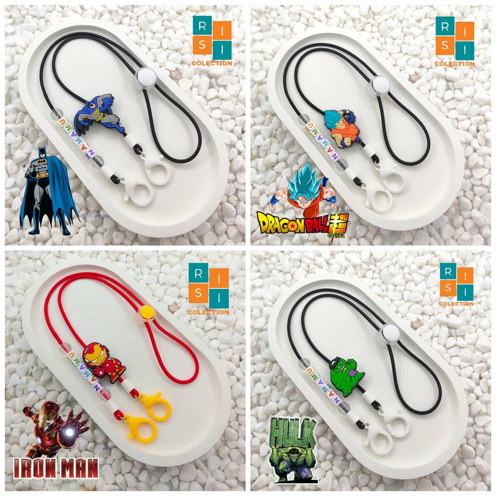 Tali Kalung Konektor Strap Masker Anak FREE Nama Karakter Super Hero