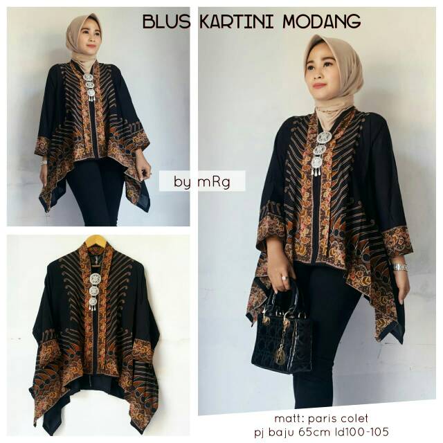 Blus Kartini Modang / Blus Batik Wanita Kombinasi Polos Mewah