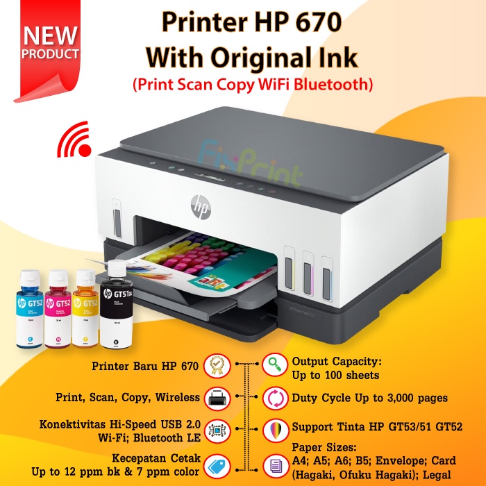 Printer HP Smart Tank 670 A4 Print Scan Copy WiFi Bluetooth Auto New