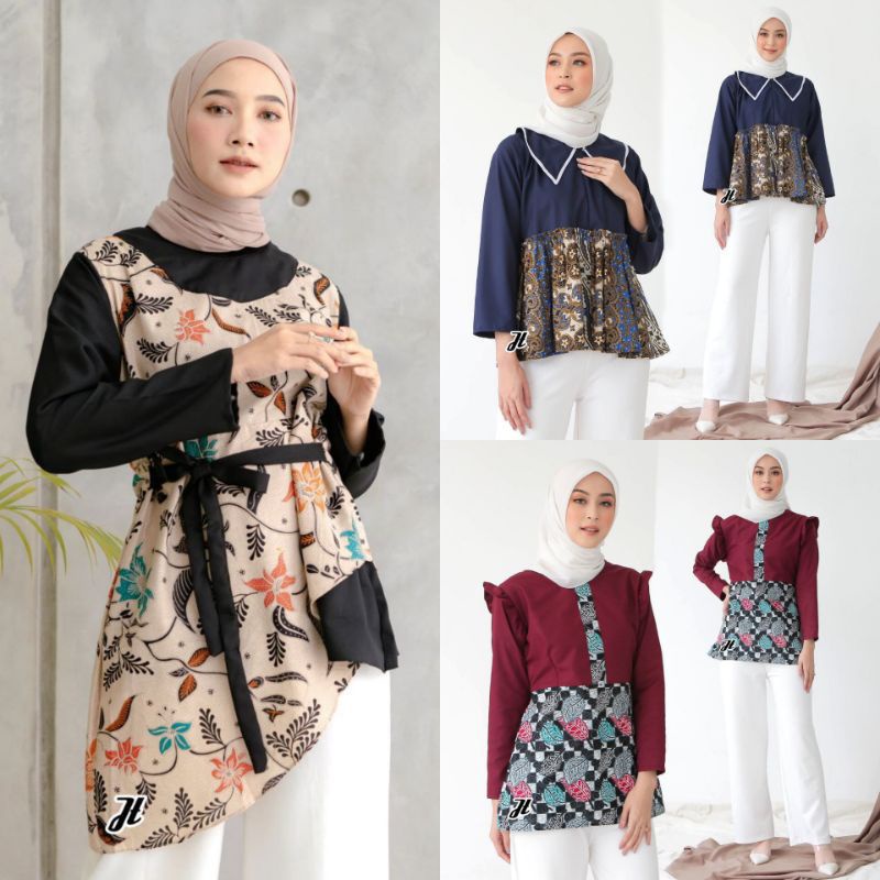 XC BLOUSE STRIPY FRESIA PUTIH HITAM SALEM SOFTBLUE DARK GREY BLOUSE