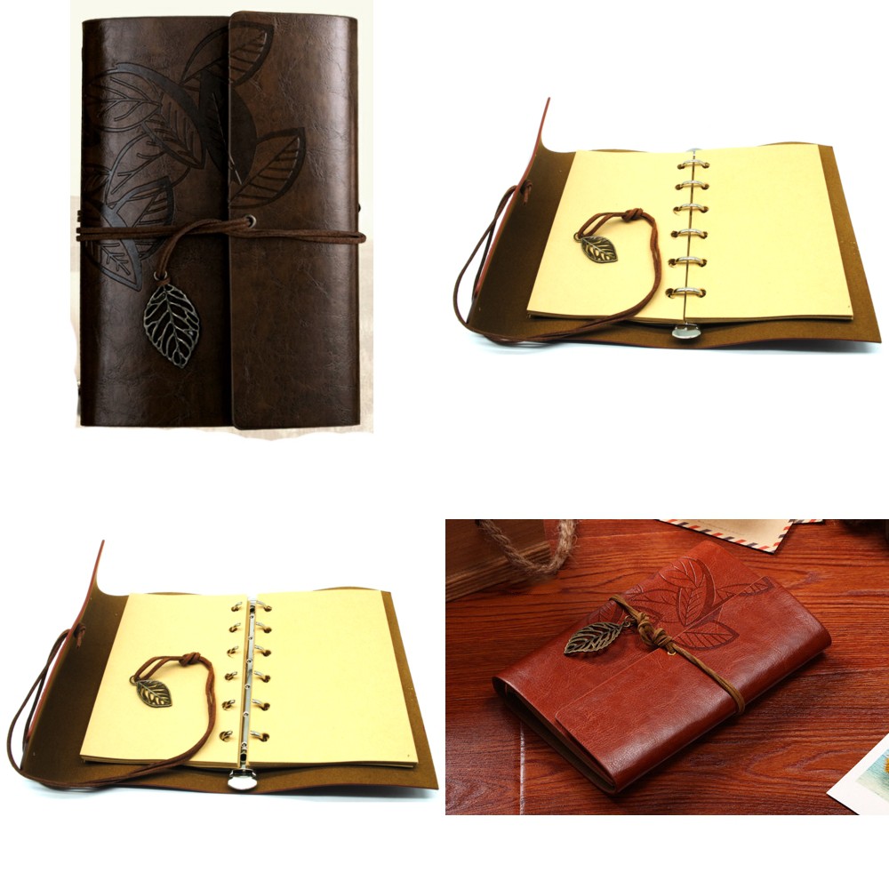 

PHANTACI Buku Catatan Binder Kulit Retro Leaf Kertas A6 - BSD666 - Coffee