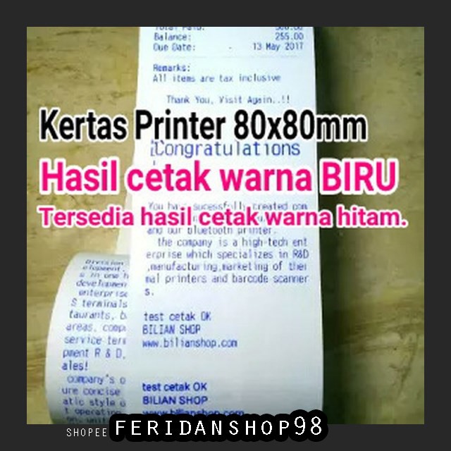 

FS981 KERTAS THERMAL KERTAS 80 X ATK 80MM STRUK KASIR HASIL CETAK WARNA BIRU THERMAL BY FERIDANSHOP9