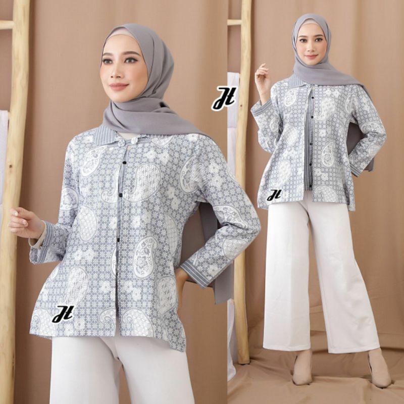 tey-17 Batik wanita ASJ SA HRB026 Kenongo Kemeja Tosca Pendek-BJT Keong