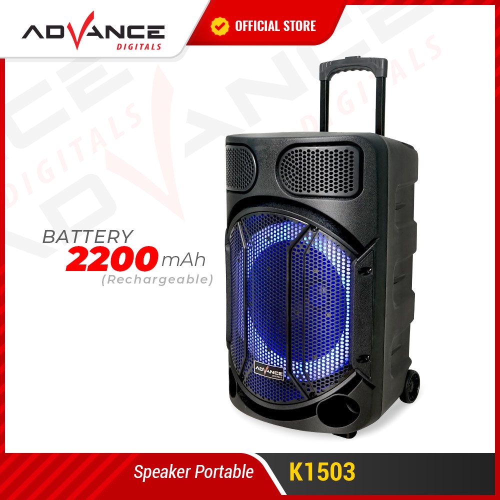 Advance Digitals K1503 Speaker Meeting Bluetooth Salon Aktif 15&quot; Gratis 2 Mic Karoke Batrei Besar RGB Light