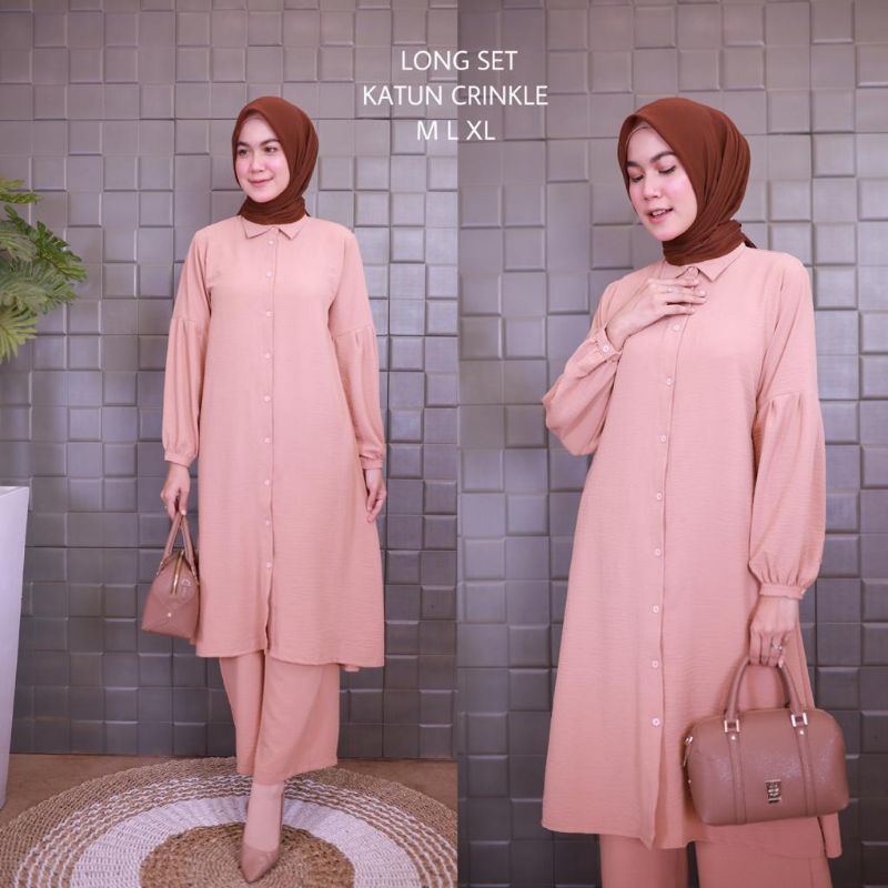 Setelan Celana, Long Set, bahan katun crinkle, size M L XL