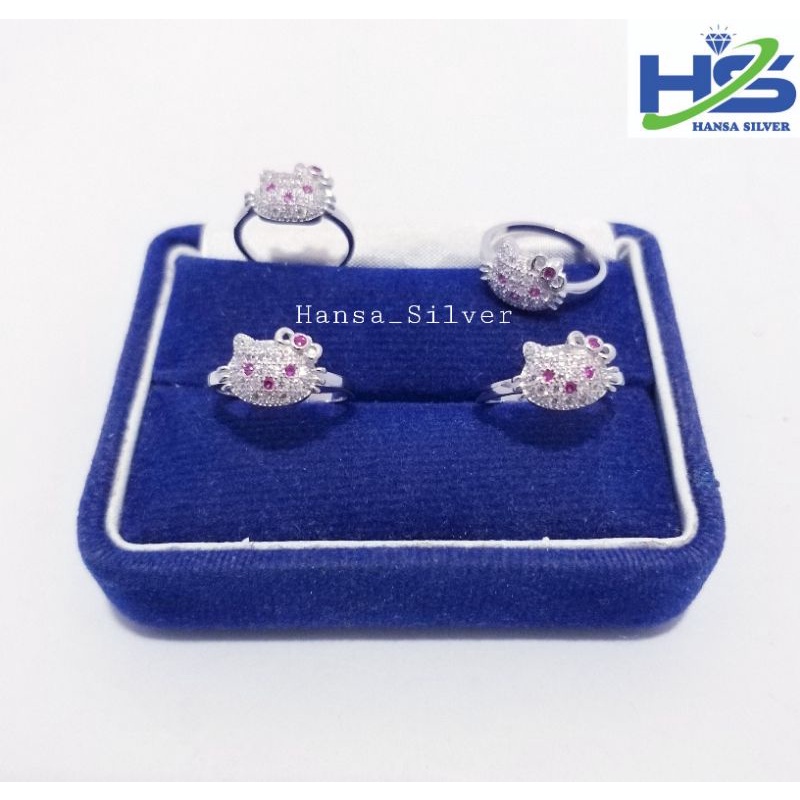 Cincin Perak Anak Perempuan Asli Silver 925 Lapis Emas Putih Model Hello Kitty