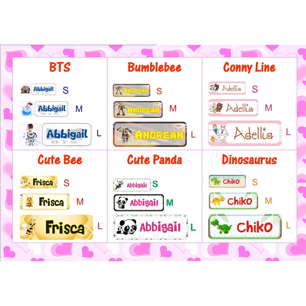 

STIKER STICKER LABEL NAMA WATERPROOF BASIC: BTS BUMBLEBEE CONNY LINE CUTE BEE CUTE PANDA DINOSAURUS