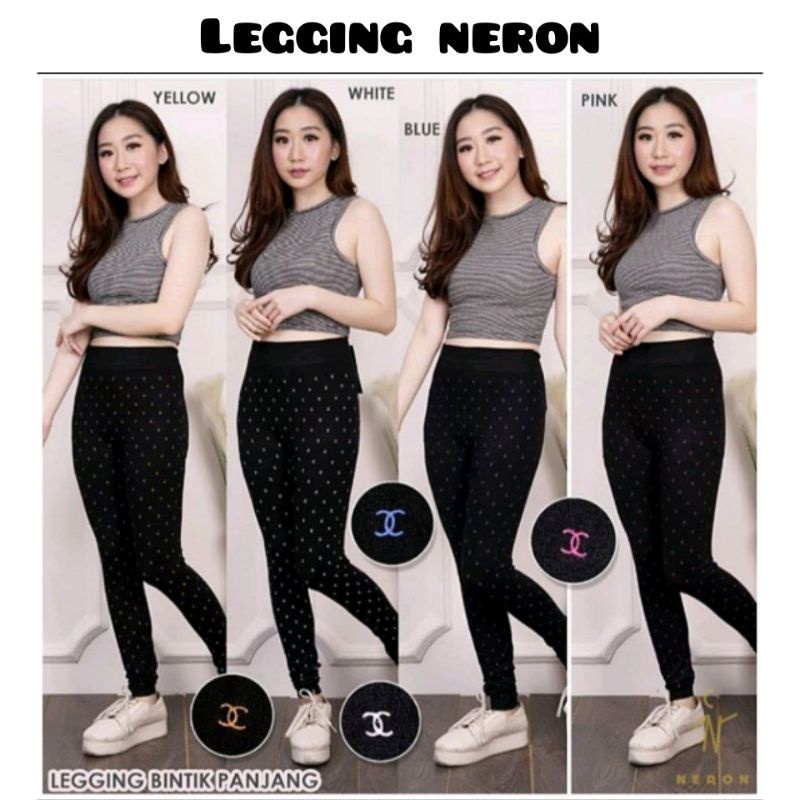 Legging Neron Authentic Impor Bintik Kecil Motif Random | Celana Panjang dan 3/4 Jersey Kaos Wanita