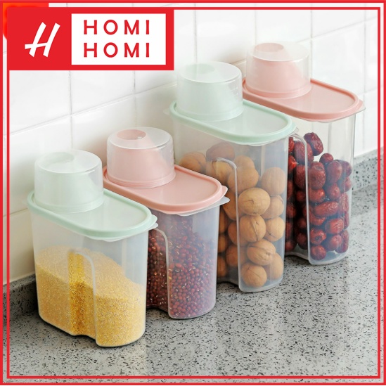 HomiHomi Storage Jar Tempat Penyimpanan Cereal Beras Kacang Kotak Penyimpanan Makanan Serbaguna - KU032