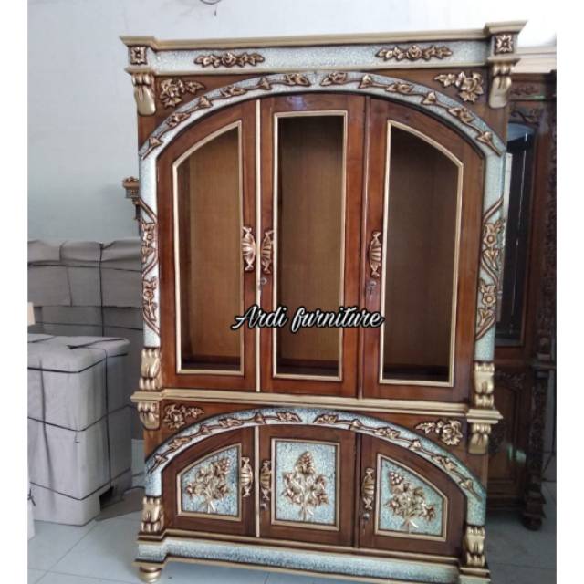 Lemari hias pajangan ukir - almari bufet jati ukir jepara - lemari pajangan - lemari hias