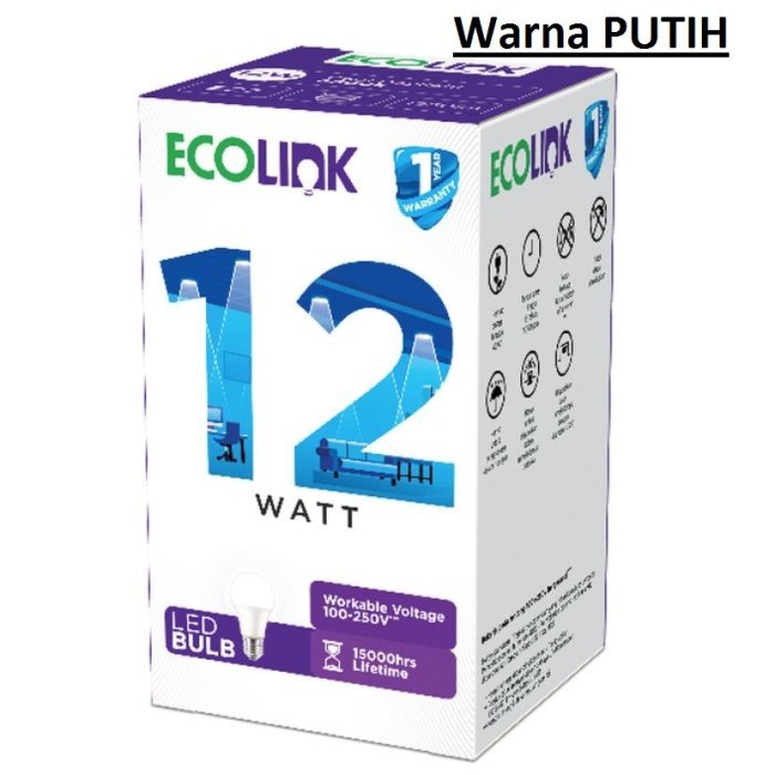 PROMO BELI 3 GRATIS 1 Lampu Bohlam LED Bulb 12 Watt 12Watt 12W W Putih ECOLINK