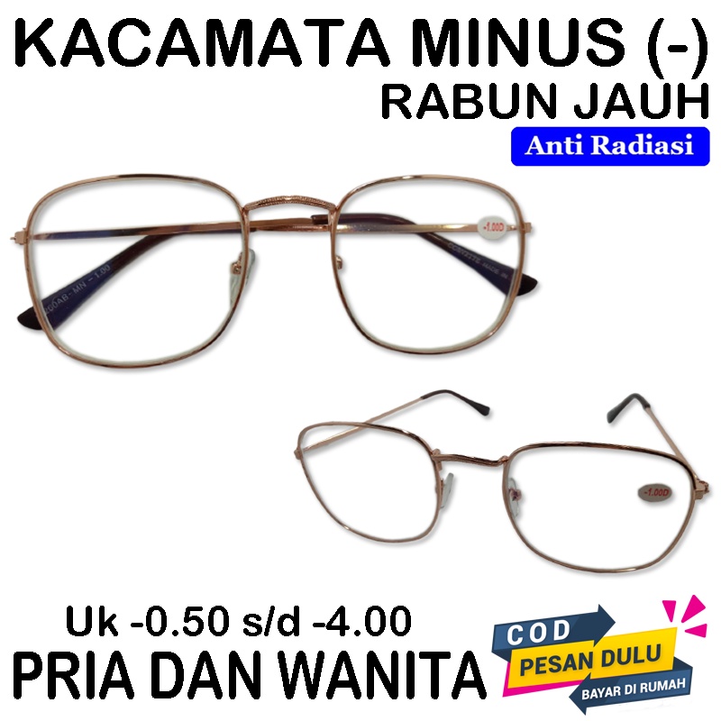 Kacamata Baca Minus (-) -0.50 s/d -4.00 Anti Radiasi Blue Ray Wanita Pria Kaca mata Minus Rabun jauh