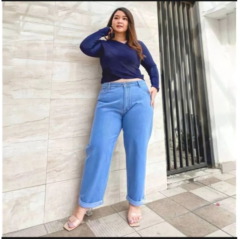 Boyfriend Highwaist Jumbo Jeans Premium Tebal 13Os Big Size 27-42 Free Belt