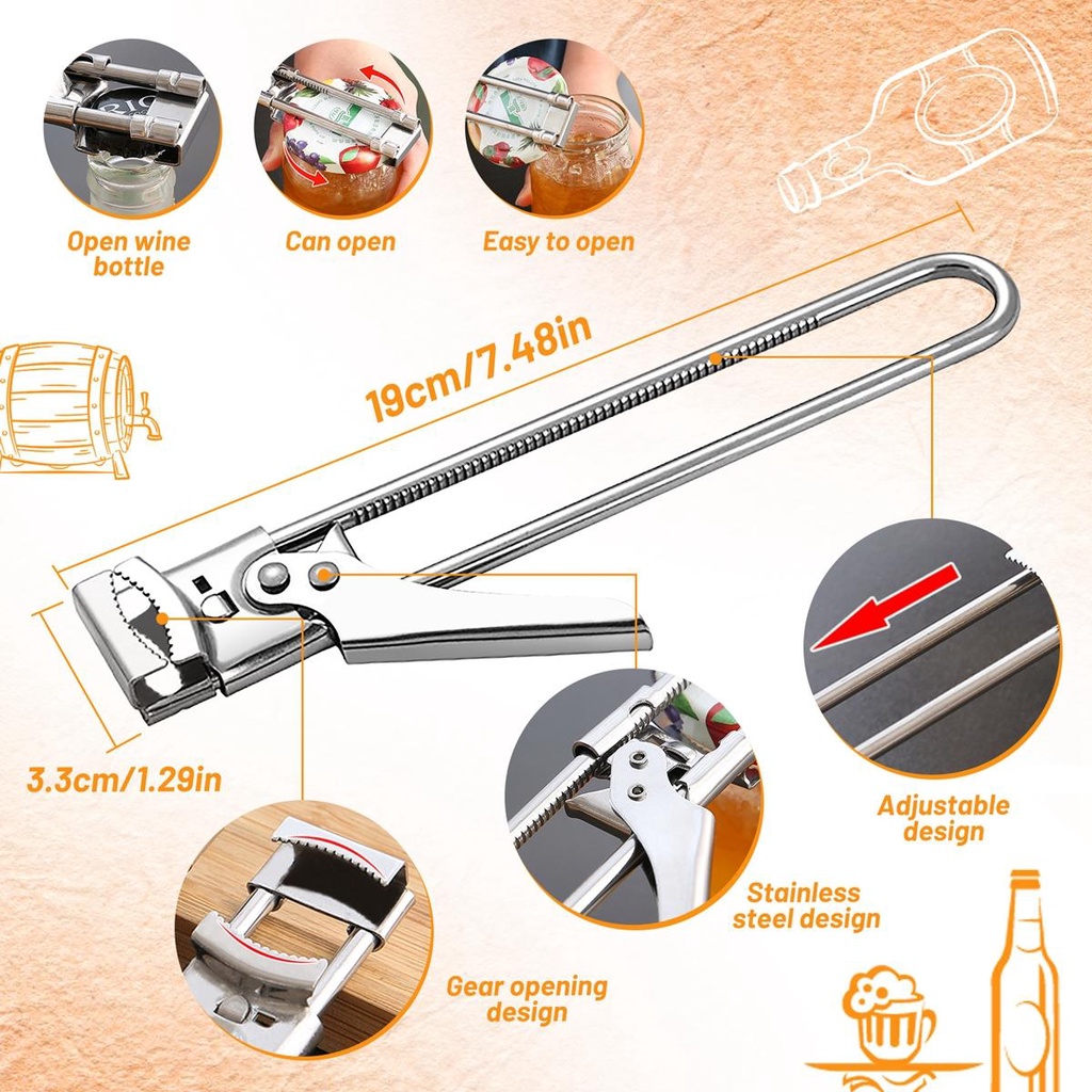 REBUY Pembuka Botol Home Beer Stainless Steel Manual Adjustable Can Opener