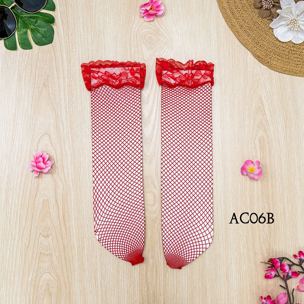 [SIAP KIRIM] STOCKING JARING LINGERIE STOCKING TRANSPARAN MERAH AC06B