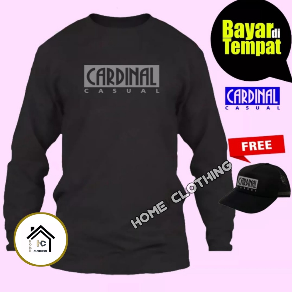 Kaos Distro Lengan Panjang Bonus Topi Terbaru Cardinal Casual Blok Logo Silver Pakaian Distro Pria W