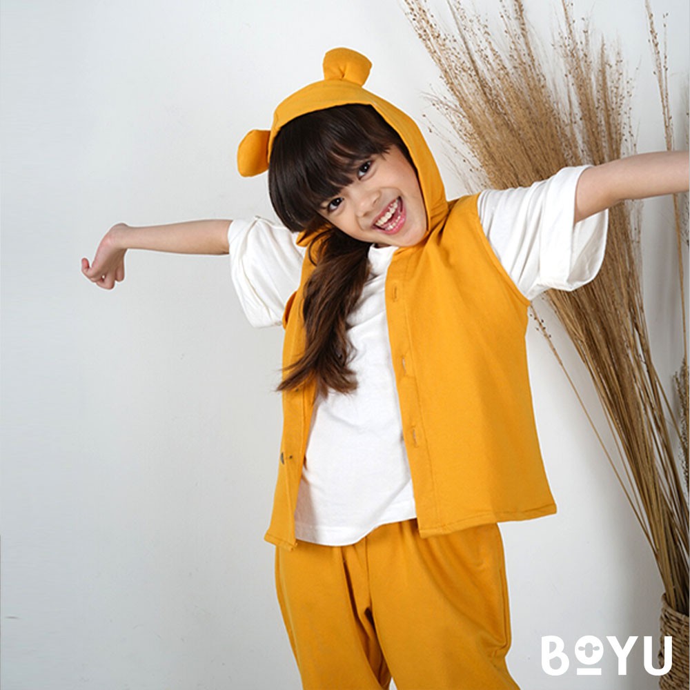 BOYU Setelan Anak Sleeveless Charlie Bear and Henley in Mustard and Terracotta/Setelan Anak Cowo dan