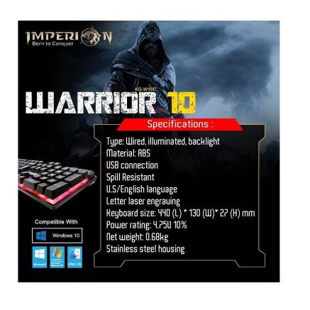 Keyboard gaming imperion wired usb 2.0 membrane 104 keys full-size led rainbow kg-w10c warrior 10