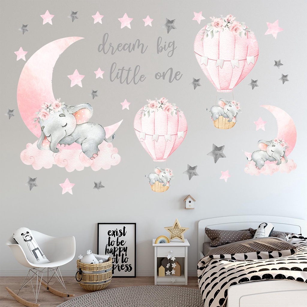 Solighter Wall Decals Peel And Stick Bulan Bintang Gajah