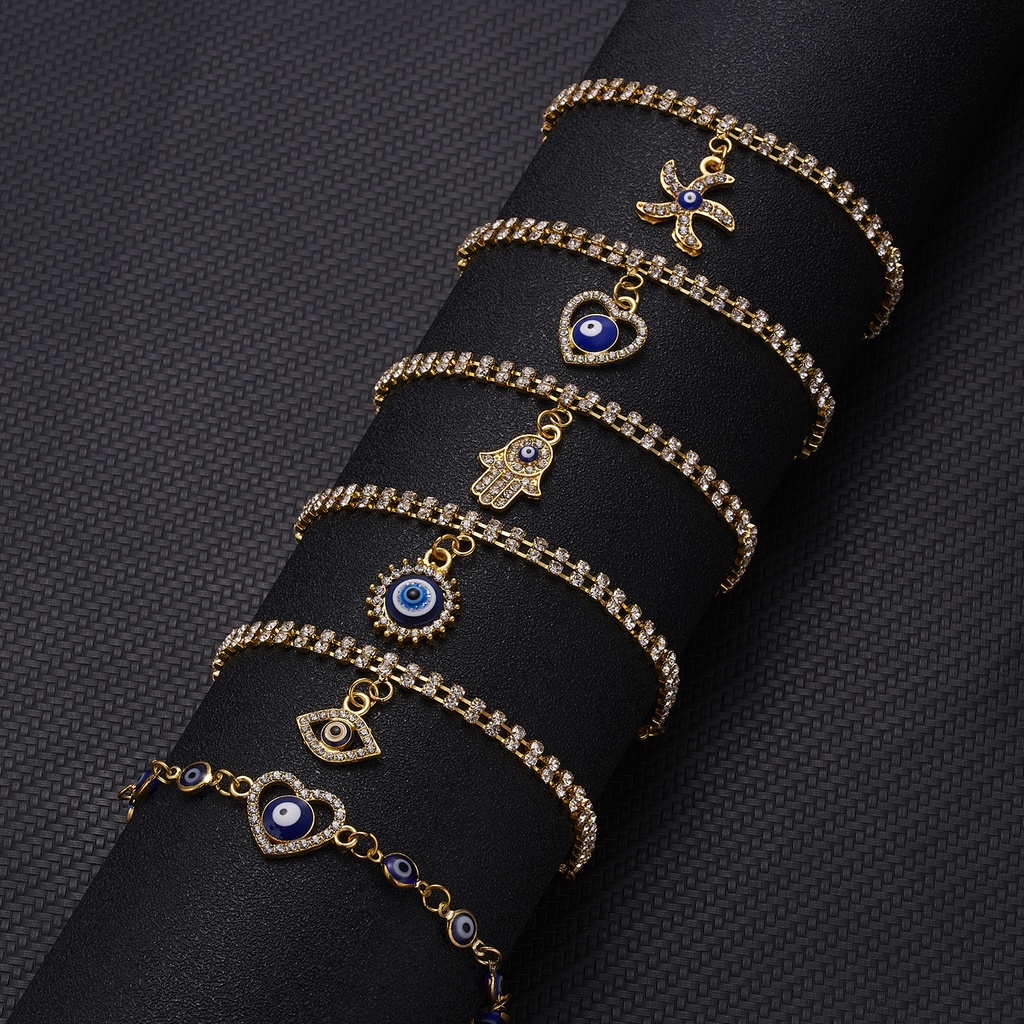 26 letters blue eyes single-layer chain rhinestone alloy adjustable men's and women's bracelets Korean fashion jewelry accessories