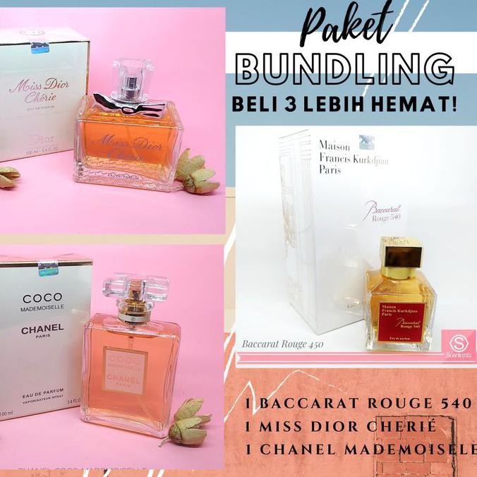 parfum wanita paket bundle Baccarat, Miss Dior, Chanel
