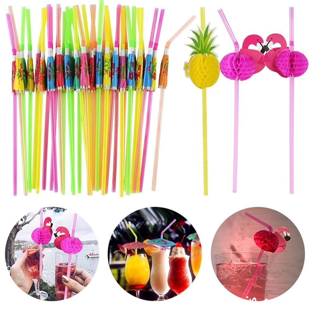 R-FLOWER 25pcs Dekorasi Cocktail Hiasan Cupcake Sekali Pakai Flamingo Decor Sedotan