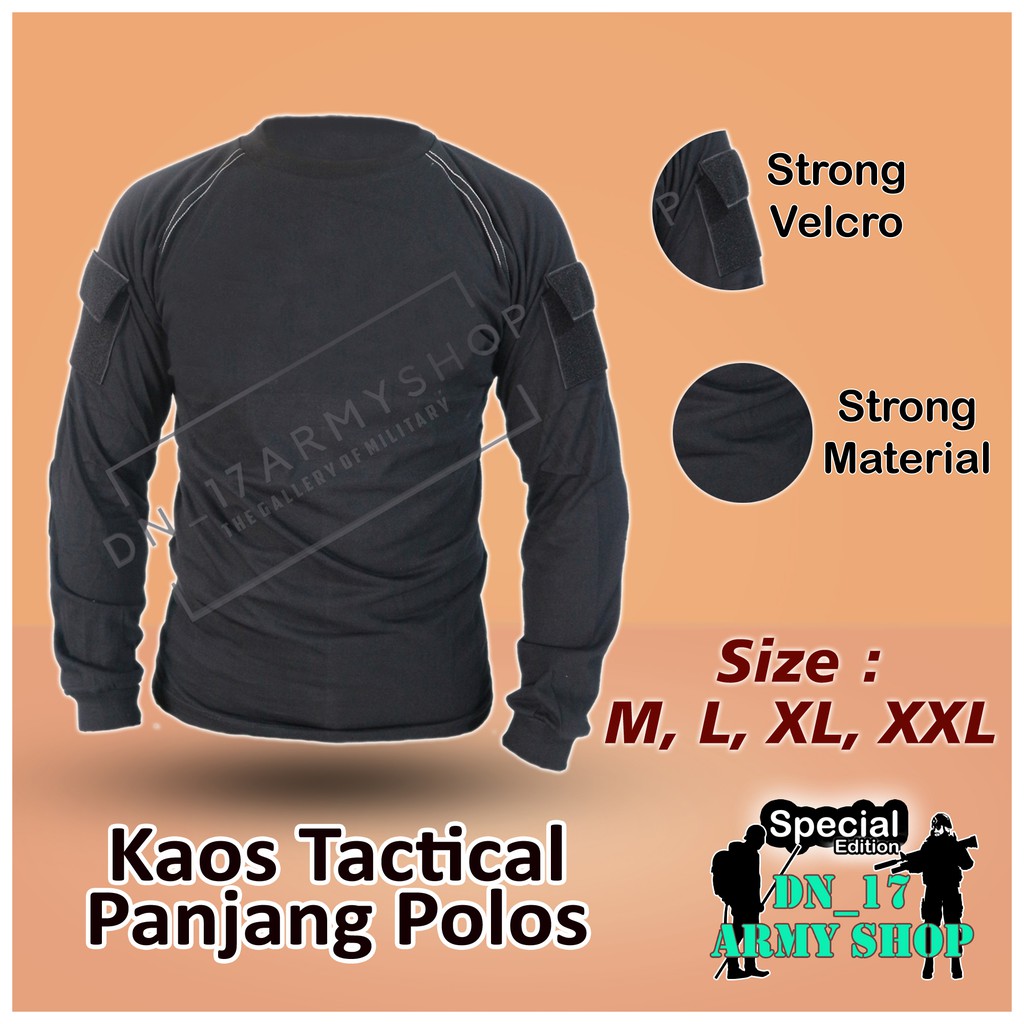 Kaos Tactical Panjang Polos Hitam Katun Combed 24s.