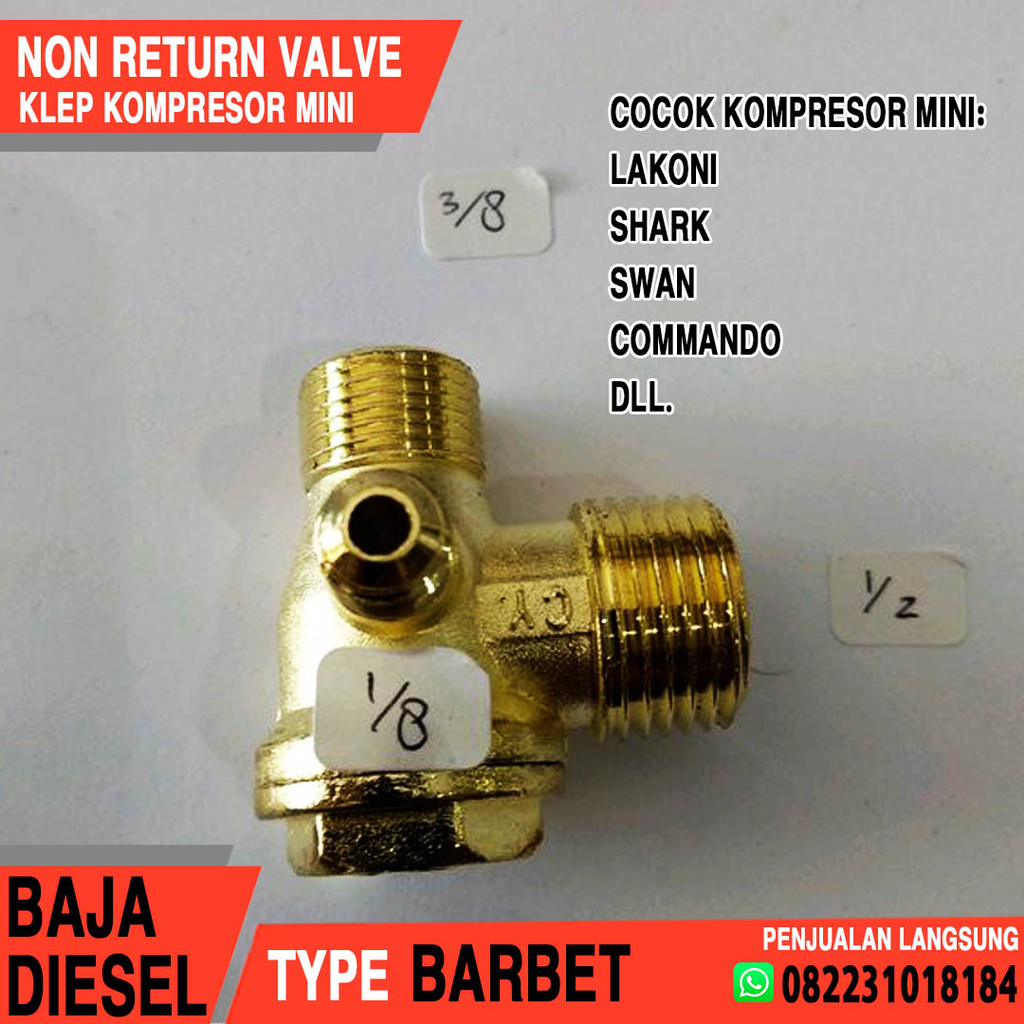 Klep Kompresor Mini / Non-Return Valve / One Way Valve (Kuningan)
