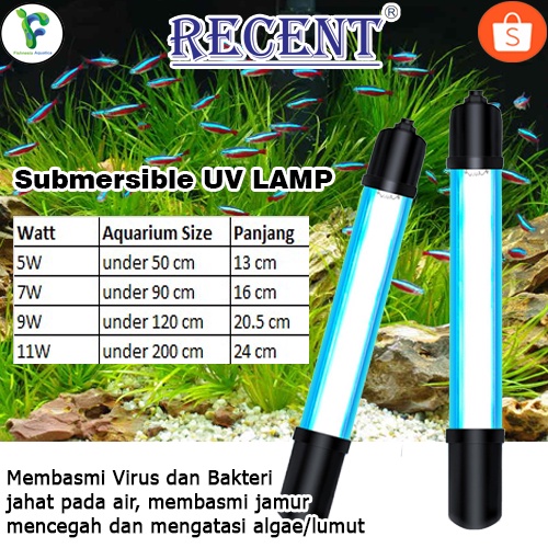 Lampu UV Kolam Ikan Aquarium Aquascape Lampu UV Celup Recent