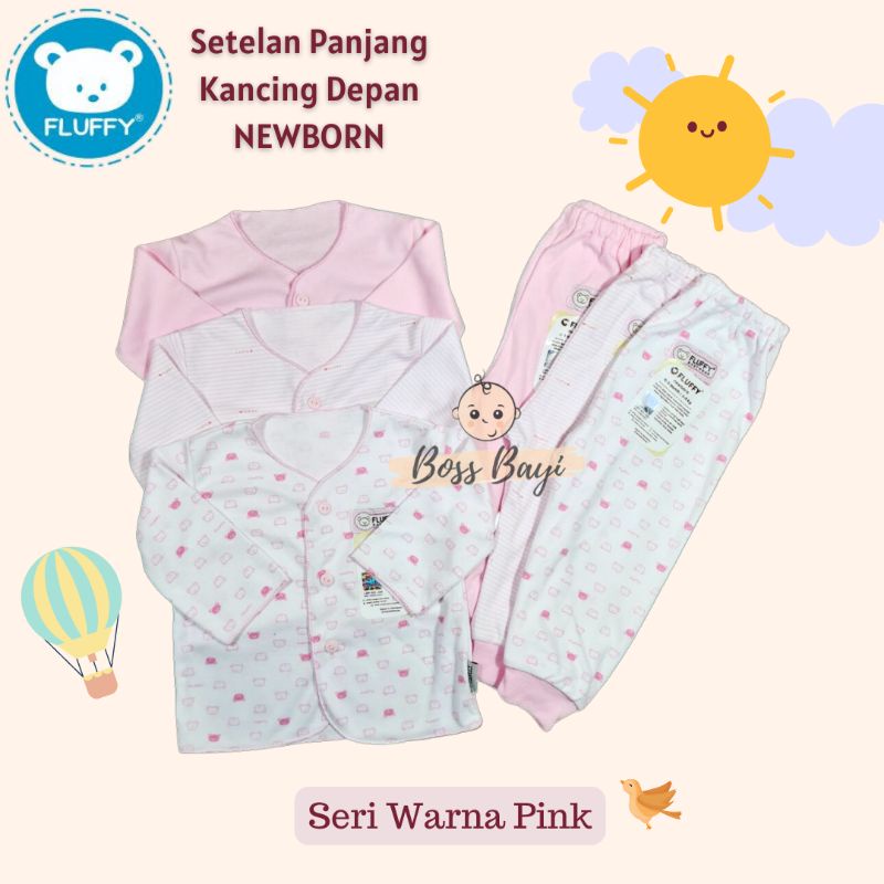 FLUFFY Baby Wear - Setelan Kancing Depan Lengan Panjang Celana Panjang NEWBORN